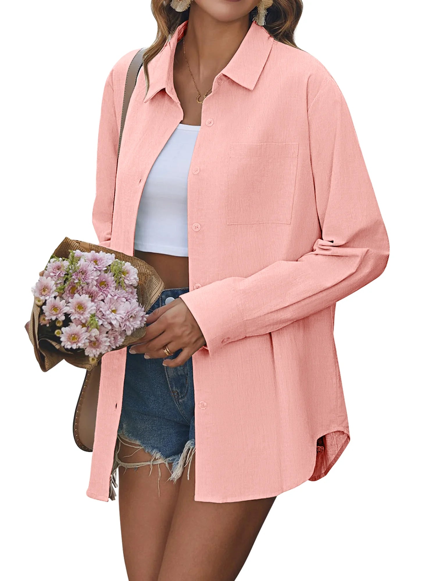 Womens Button down Shirts Lapel Long Sleeve Blouses Business Work Shirt Dressy Casual Collared Tops