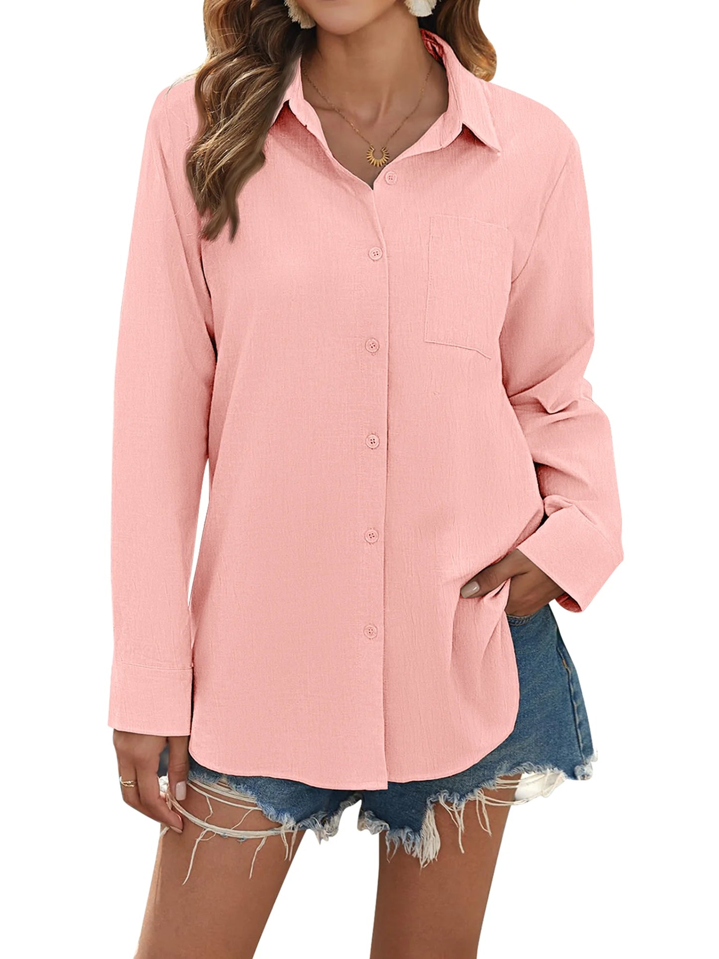 Womens Button down Shirts Lapel Long Sleeve Blouses Business Work Shirt Dressy Casual Collared Tops