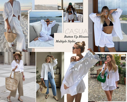 Womens Button down Shirts Lapel Long Sleeve Blouses Business Work Shirt Dressy Casual Collared Tops