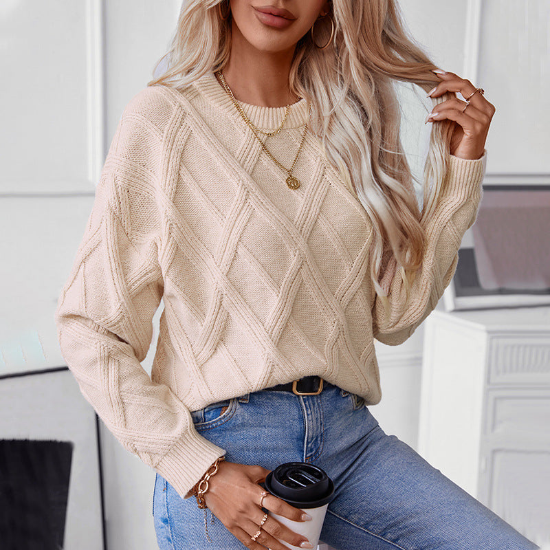 Diamond Pullover Women'S Loose round Neck