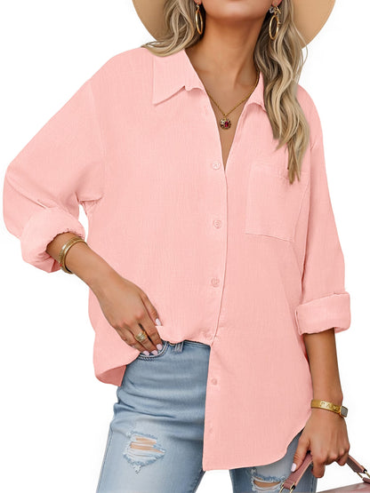 Womens Button down Shirts Lapel Long Sleeve Blouses Business Work Shirt Dressy Casual Collared Tops